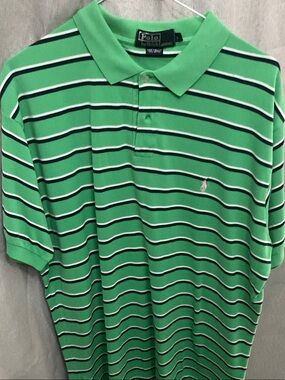 Polo by Ralph Lauren Green Striped Polo with Navy & White Accents